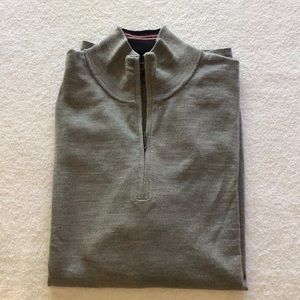 NWOT Brooks Brothers M XXL LS Italian wool yarn 1/2 zip sweater, light grey